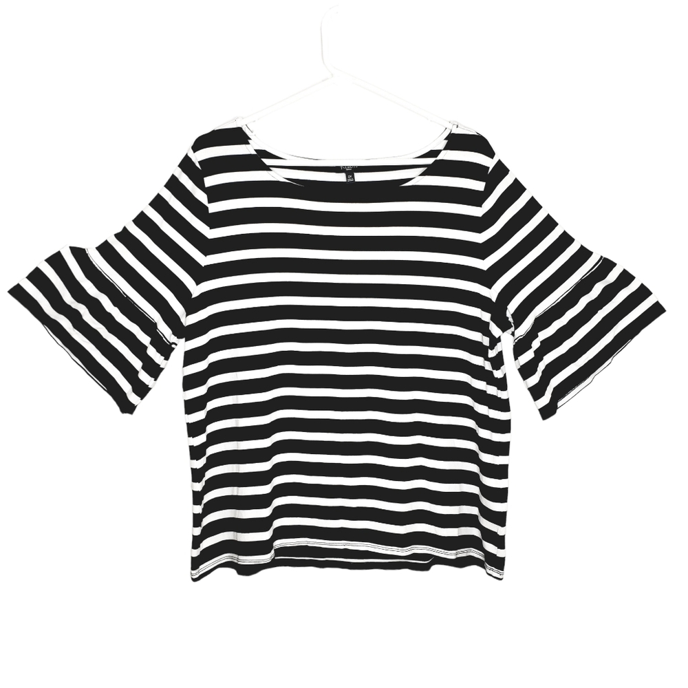 Talbots Black and White Striped Bell Sleeve Top